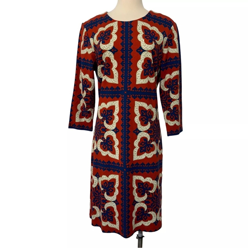 J. McLAUGHLIN Devon Boho Dress 3/4 Sleeves Red Navy Women’s Sz Small